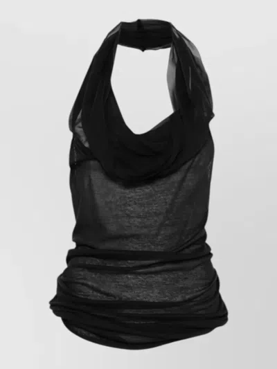 Rick Owens Sleeveless Draped Cowl Neck Sheer Top In Black