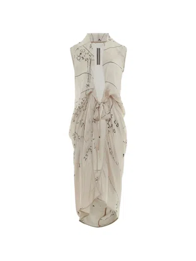 Rick Owens Sleeveless Draped Dress In Neutral