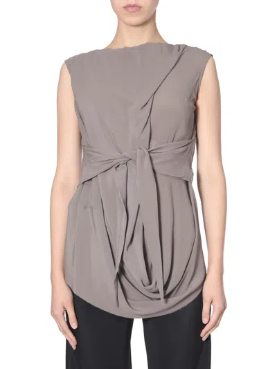 Rick Owens Sleeveless Draped Top With Knotted Detailing In Gray