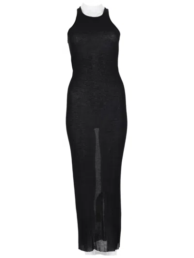 Rick Owens Sleeveless Form-fitting Midi Dress With White Collar Detail In Multi