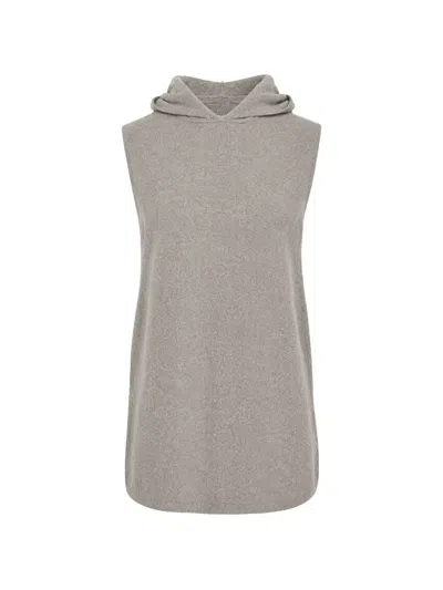 Rick Owens Sleeveless Hooded Sweater In Neutrals