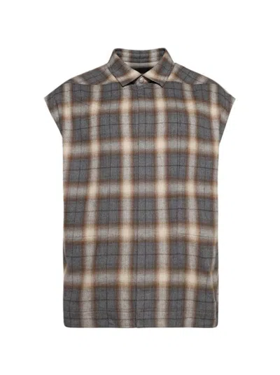 RICK OWENS RICK OWENS SLEEVELESS JUMBO OUTERSHIRT GREY PLAID