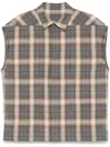 Rick Owens Sleeveless Multicolor Cotton Jacket With Classic Collar In Grey