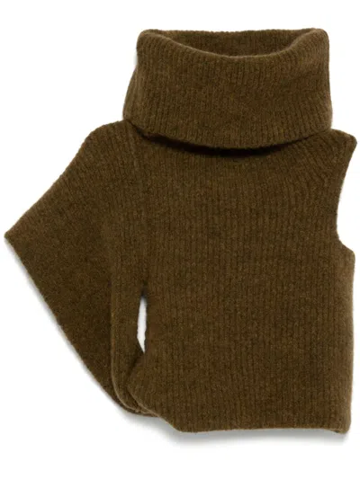 Rick Owens Rib Asymmetric Turtleneck Sweater In Honey