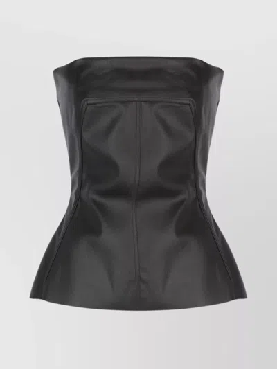 Rick Owens Sleeveless Leather Texture Panel Detailing Top In Black