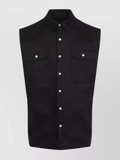 RICK OWENS SLEEVELESS LINEN OUTERSHIRT WITH FLAP AND FRONT POCKETS