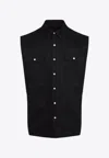 Rick Owens Black Linen Jumbo Sleeveless Outershirt With Pointed Collar In Black