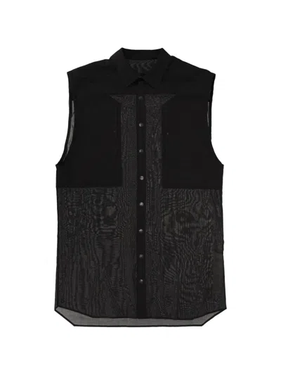 Rick Owens Sleeveless Mesh-panel Shirt In Black
