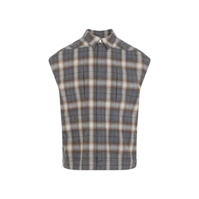 Rick Owens Sleeveless Multicolor Cotton Jacket With Classic Collar In Multicolour