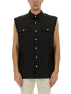 Rick Owens Black Linen Jumbo Sleeveless Outershirt With Pointed Collar In Black