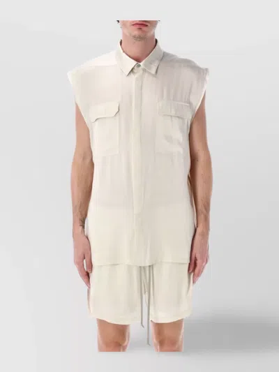 Rick Owens Sleeveless Oversized Shirt Chest Pockets In Neutral