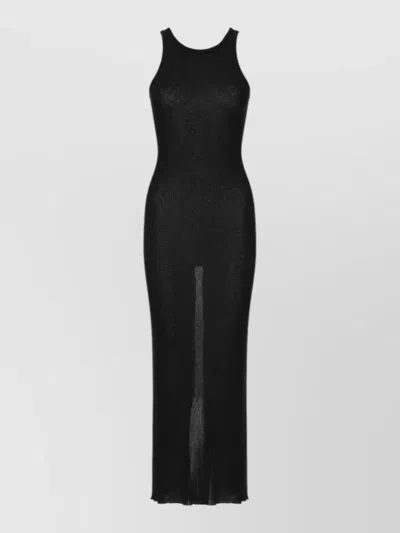 Rick Owens Sleeveless Form-fitting Midi Dress With White Collar Detail In Multi