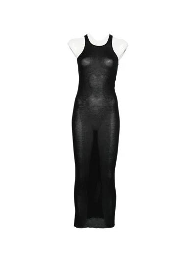 Rick Owens Sleeveless Ribbed Long Dress For Women In Black