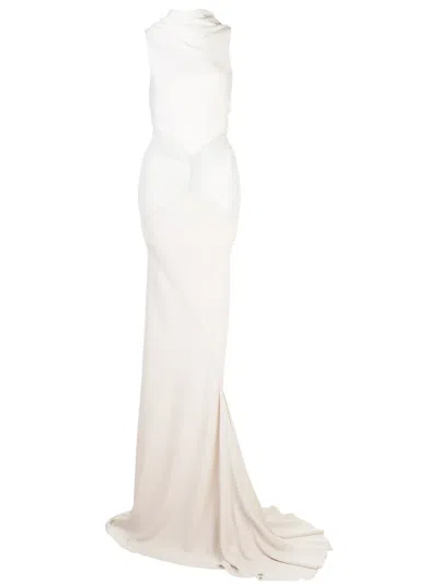 Rick Owens Sleeveless Ruched Long Gown In White