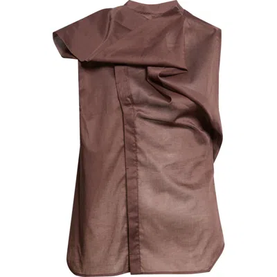 Rick Owens Sleeveless Semisheer Chambray Button-up Shirt In Brown