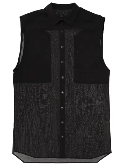 Rick Owens Sleeveless Shirt Sheer Fabric Chest Pockets In Black