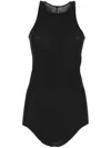 Rick Owens Black Ribbed Tank Top With Curved Hem In Viscose And Silk Blend Woman In Black