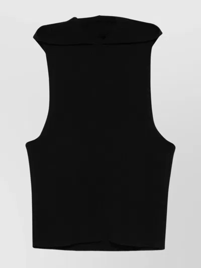 Rick Owens Sleeveless Wool Tank Hood In Black