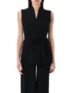 Rick Owens Sleeveless Wool Top With V-neck And Adjustable Front Ties In Black