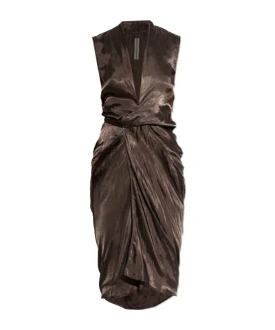 Rick Owens Sleeveless Wrap Dress In Brown