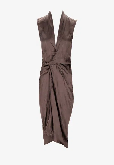 Rick Owens Sleeveless Wrap Dress In Dark Brown