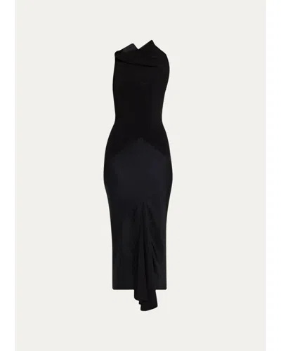 Rick Owens Sliced Mixed-media Sleeveless Midi Dress In Black