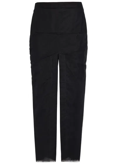 Rick Owens Sliced Tulle Midi Skirt In Black