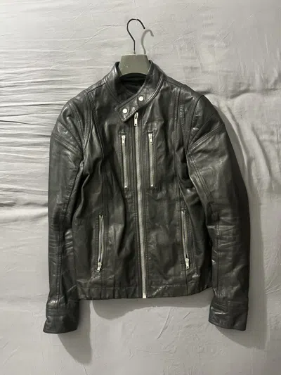 Pre-owned Rick Owens Slim-fit Leather Moto Jacket In Black