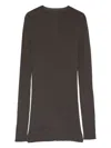 Rick Owens Slim Fit Ribbed Knit Sweater With Raw-edged Hem In Brown