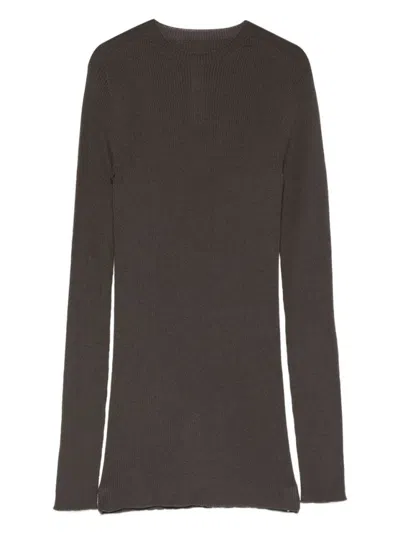 RICK OWENS SLIM FIT RIBBED KNIT SWEATER WITH RAW-EDGED HEM