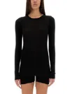 Rick Owens Fitted Stretch Sheer Long Sleeve Top In Black