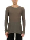 Rick Owens Fitted Long Sleeve Ribbed Sheer T-shirt In Grey