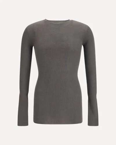 Rick Owens Slim Ribbed Long-sleeve Sweater In Gray
