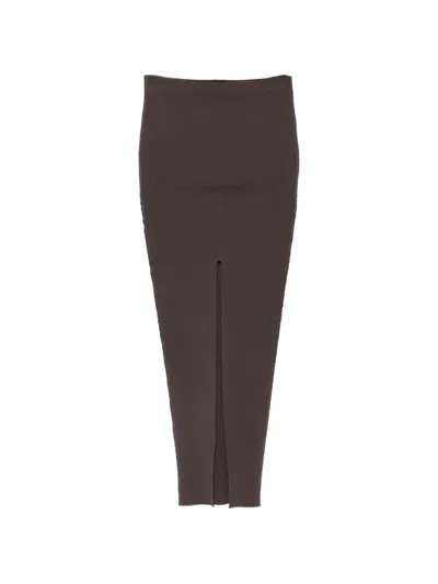 Rick Owens Slit-detail Ribbed-knit Long Skirt In Gray