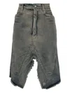 Rick Owens Slivered Frayed Denim Asymmetric Skirt In Gray