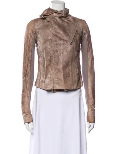 Pre-owned Rick Owens Snakeskin Biker Jacket In Gray