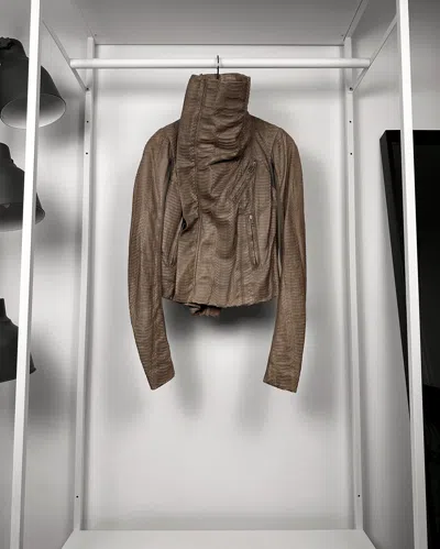 Pre-owned Rick Owens Snakeskin High Neck Rider Jacket In Brown