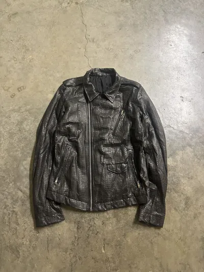 Pre-owned Rick Owens Snakeskin Leather Stooges Jacket In Black