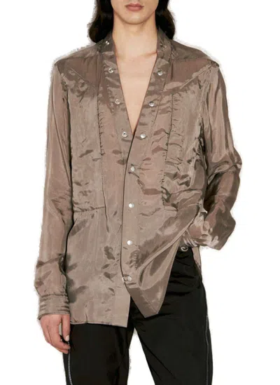Rick Owens Long-sleeved Button-up Shirt In Powder