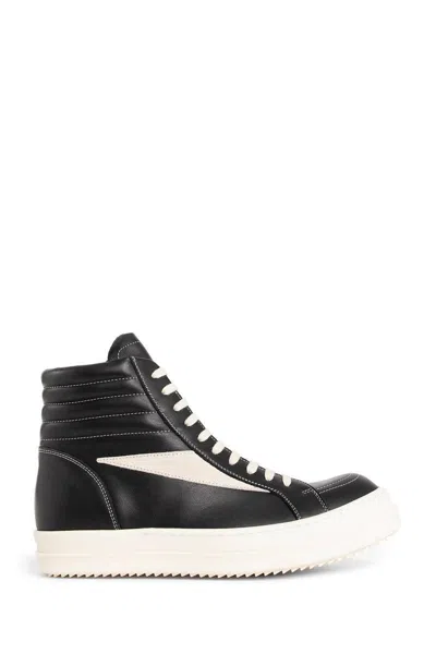 Rick Owens Black Cotton Sneakers With Contrast Stitching And Branded Leather Insole For Women