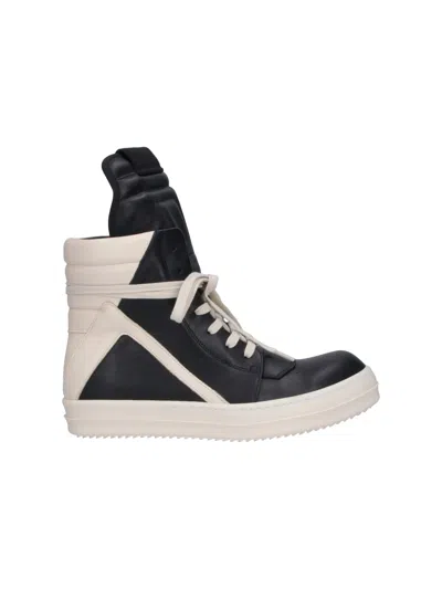 Rick Owens Geobasket Leather Sneakers In Black