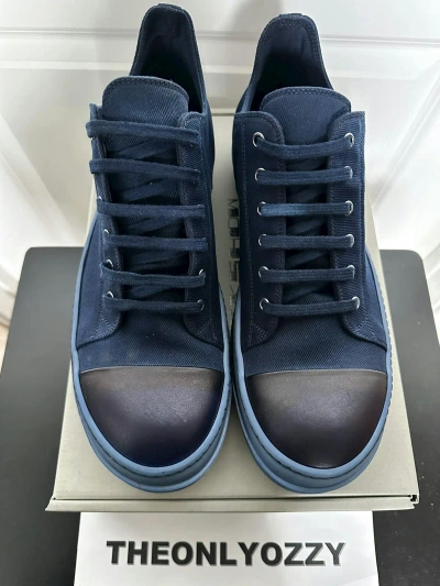 Pre-owned Rick Owens Sneakers Ramones Blue Canvas Edfu Low Dyed Indigo