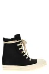 Rick Owens High-top Black Leather Sneakers With Side Zip And Rubber Sole In Black