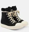 Rick Owens Black High Top Sneakers With Oversized Laces In Leather In Black