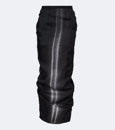 Rick Owens Soft Pillar Gathered Printed Maxi Skirt In Black