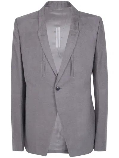 Rick Owens Single-breasted Ramie Blazer In Gray