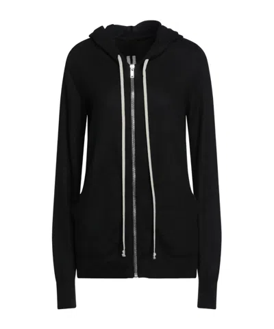 Rick Owens Solid Color Cashmere Knit Hooded Coat In Black