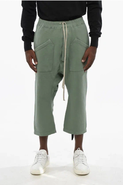 Rick Owens Solid Color Cropped Cargo Pants With Elastic Waistband In Green