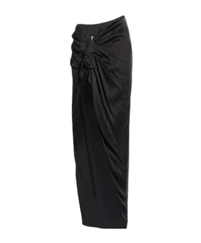 Rick Owens Solid Color Satin Midi Skirt In Black