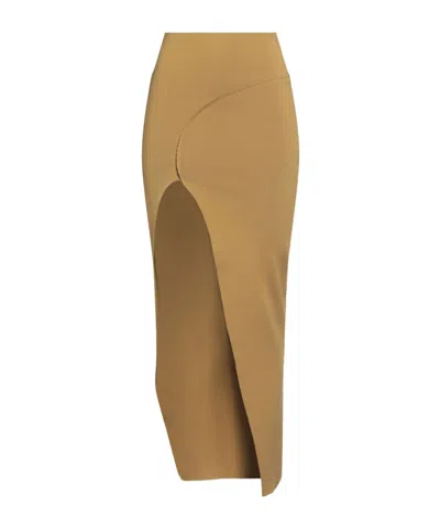 Rick Owens Solid Color Stretch Knit Midi Skirt In Brown